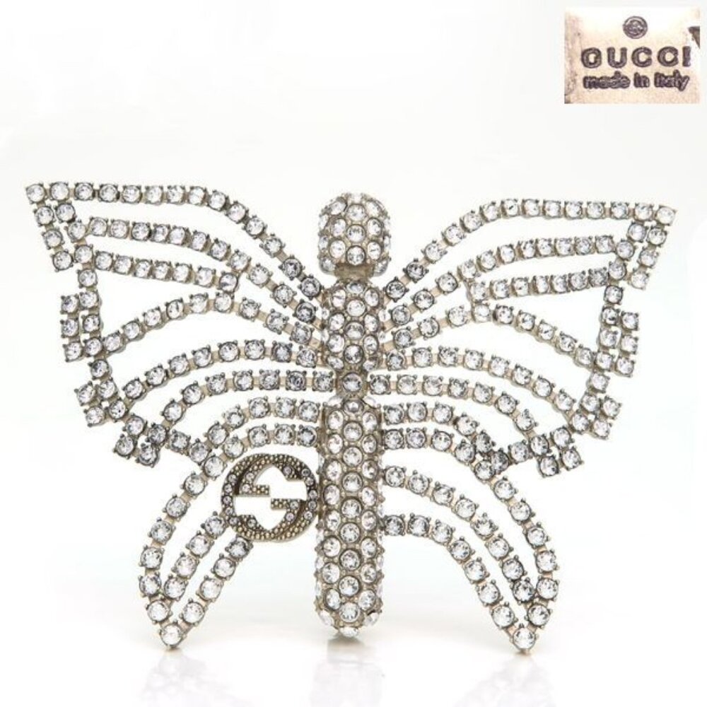 Gucci Brooch Interlocking G Butterfly Rhinestone Metal - Picture 1 of 10